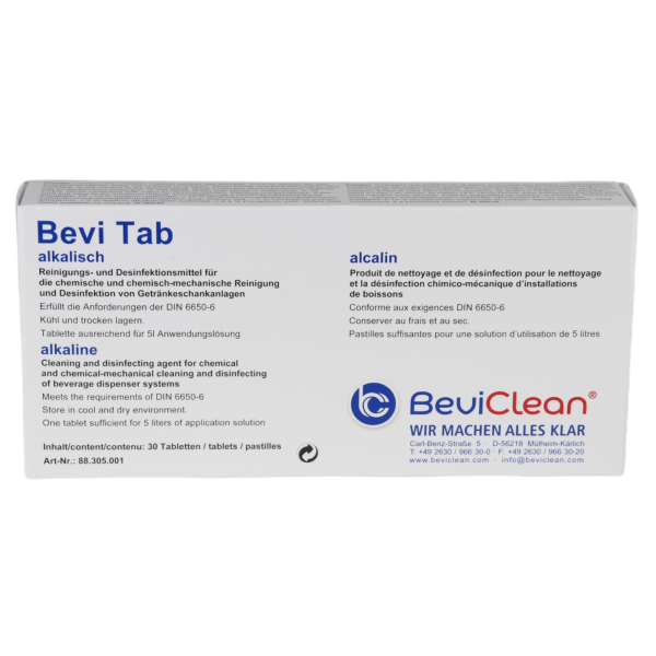 Nettoyant et désinfectant Bevi-Tab alcalin pour 5 L de solution dapplication, lot de 30 pièces
