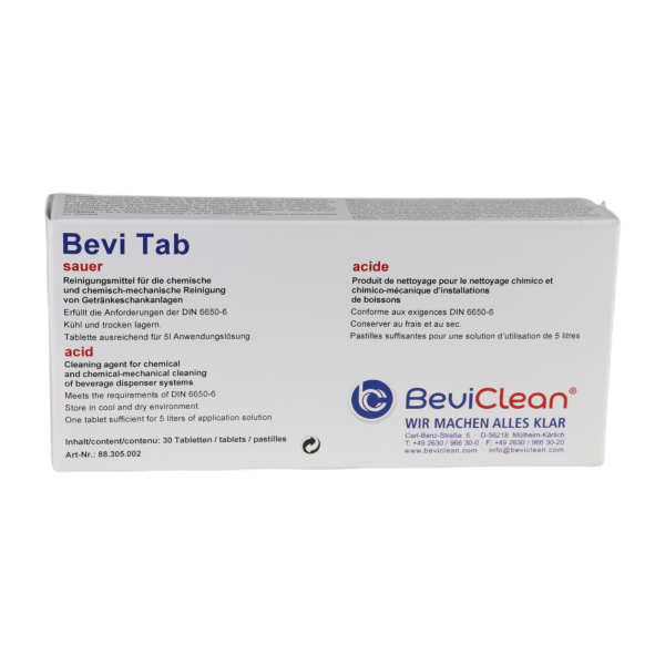 Nettoyant et désinfectant Bevi-Tab acide pour 5 L de solution dapplication, lot de 30 pièces