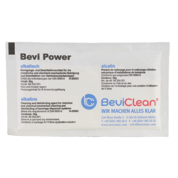 Nettoyant et désinfectant alcalin Bevi-Power 30 g sachet pour 5 L de solution dapplication, VP 50 pièces