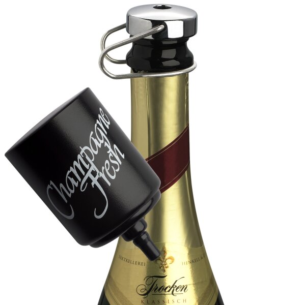 Champagne Fresh de Luxe II - Edler Champagnerverschluss / Sektverschluss inkl. Pumpe | Messing verchromt (Standardflasche)