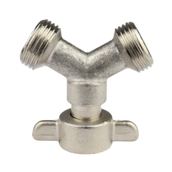 Y-piece (2 × male 5/8", 1 × female 5/8") for beer line cleaning, nickel-plated brass